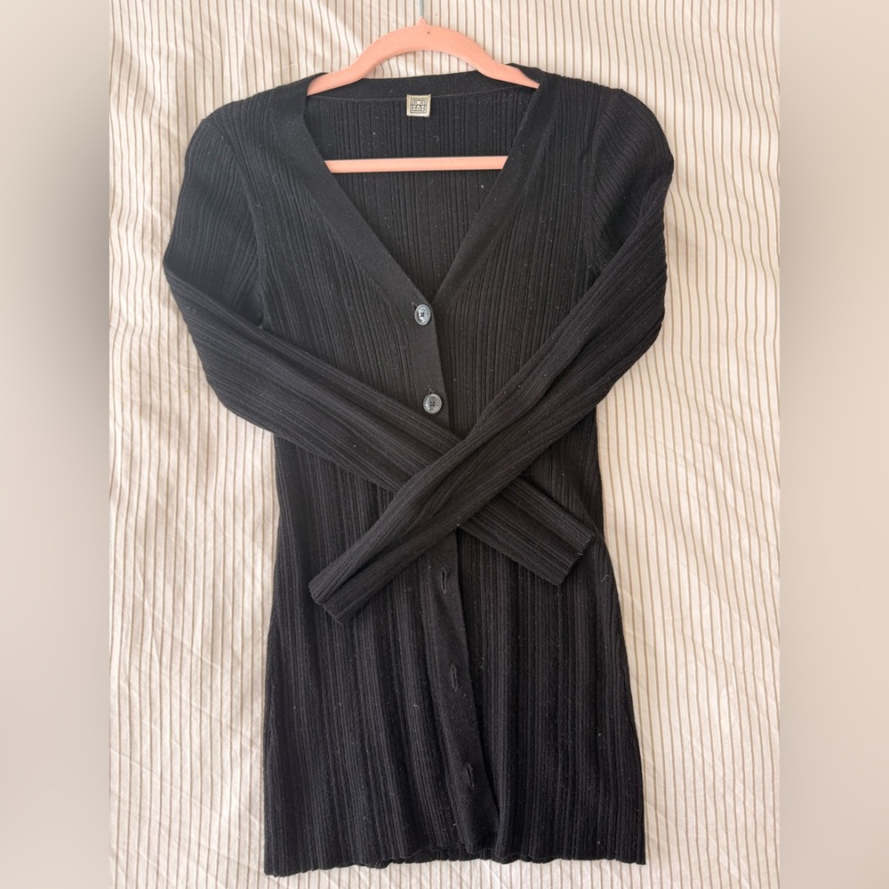 Toteme Black Ribbed V-Neck Button Cardigan